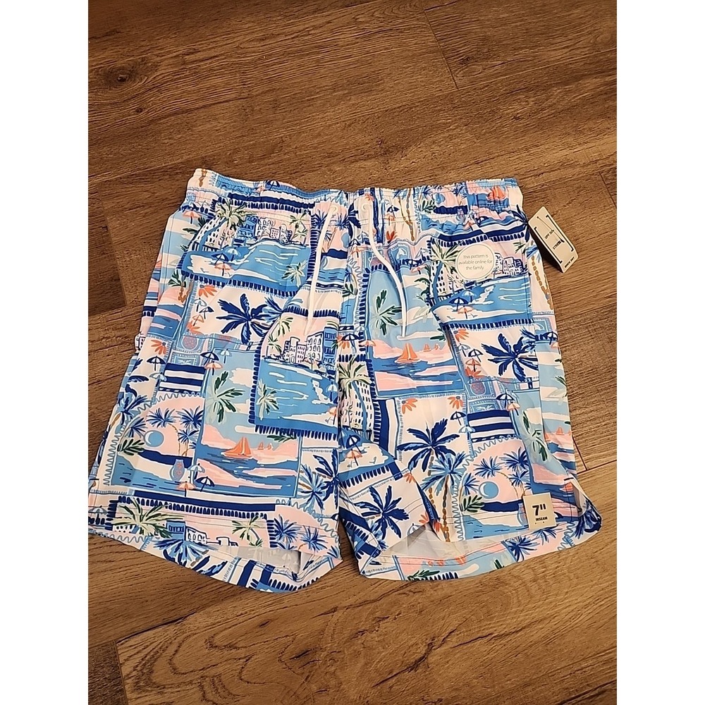 George Men's Large (36-38) Stretch Above The Knee Novelty White Postcard Shorts